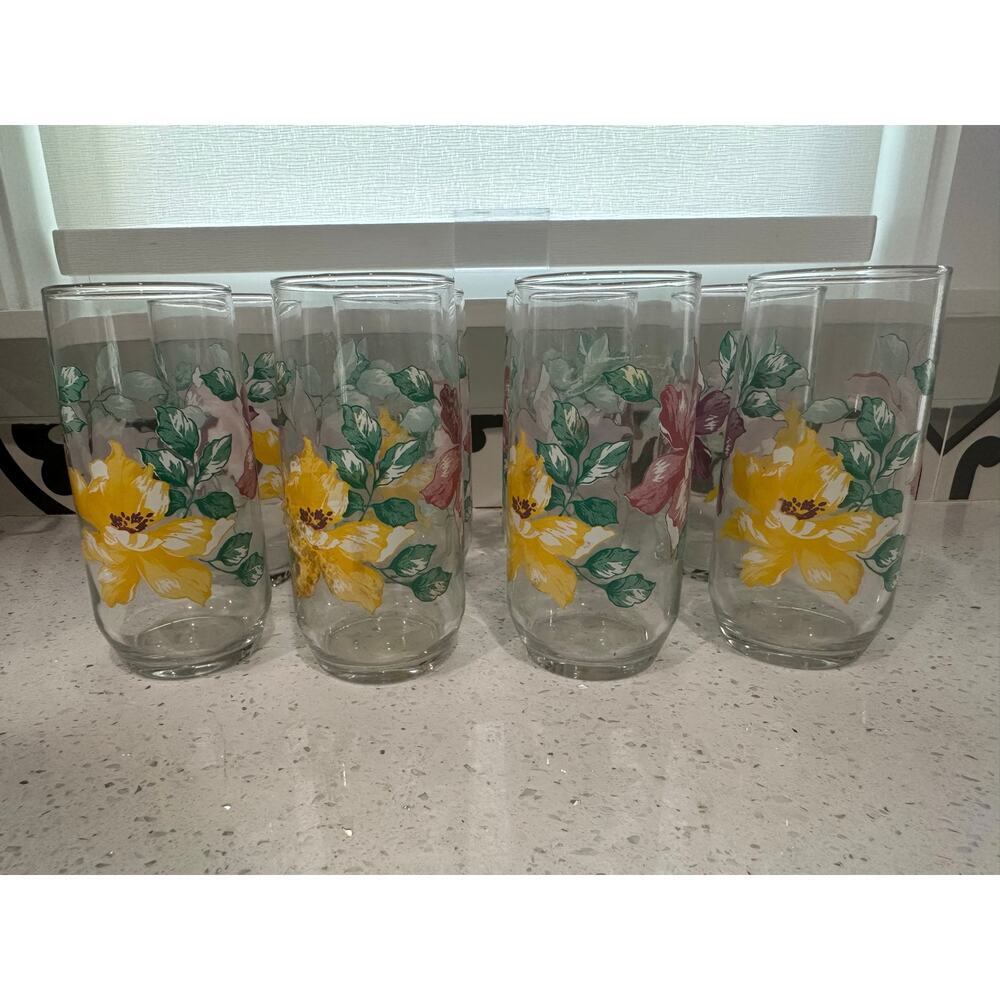 Vintage Libby Floral Glasses - Set of Eight (8)